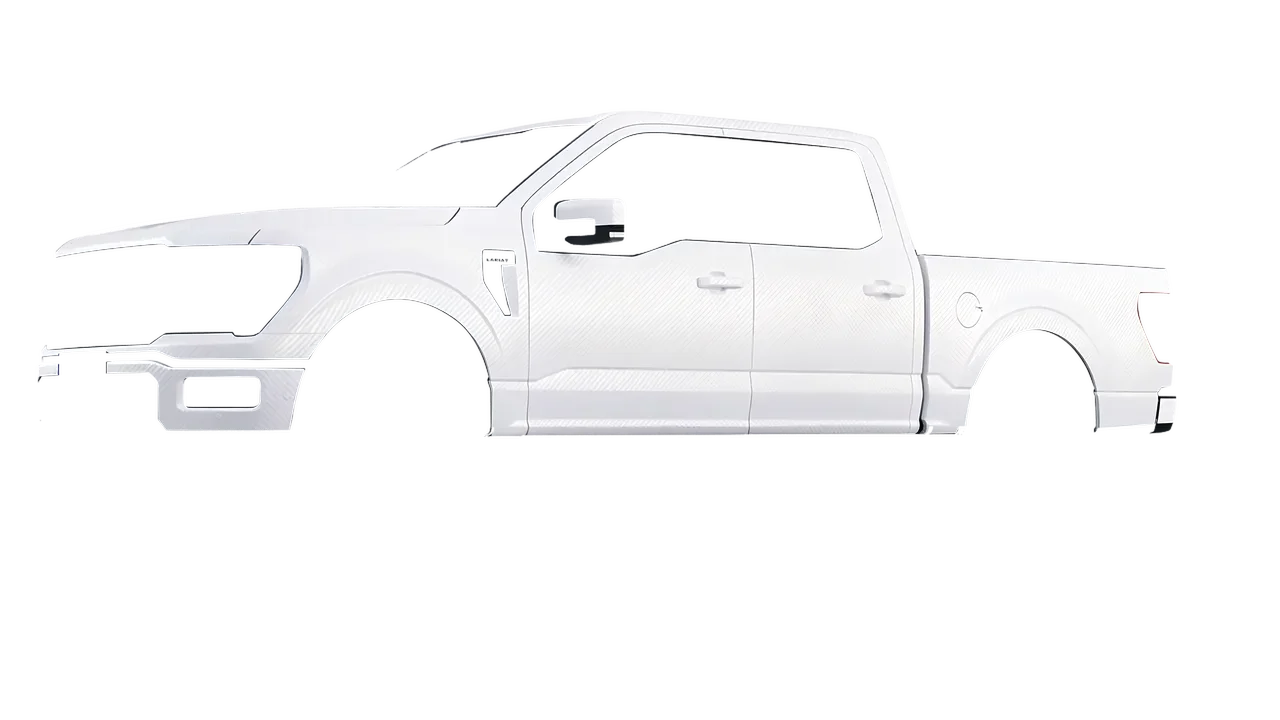 Ford F-150 Lariat 2024 wrapped in Carbon Fiber White (Avery Dennison SW900-115-X), front three-quarter view