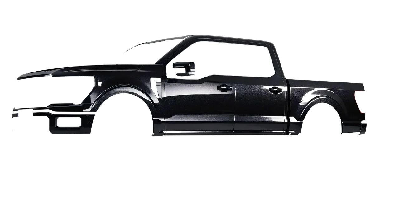 Ford F-150 Lariat 2024 wrapped in Mystery Black (Avery Dennison SW900-184-M), front three-quarter view