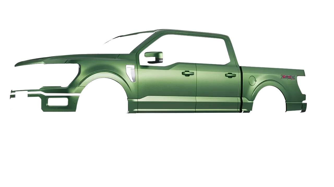 Ford F-150 Lariat 2024 wrapped in Apple Green (Avery Dennison SW900-745-M), front three-quarter view