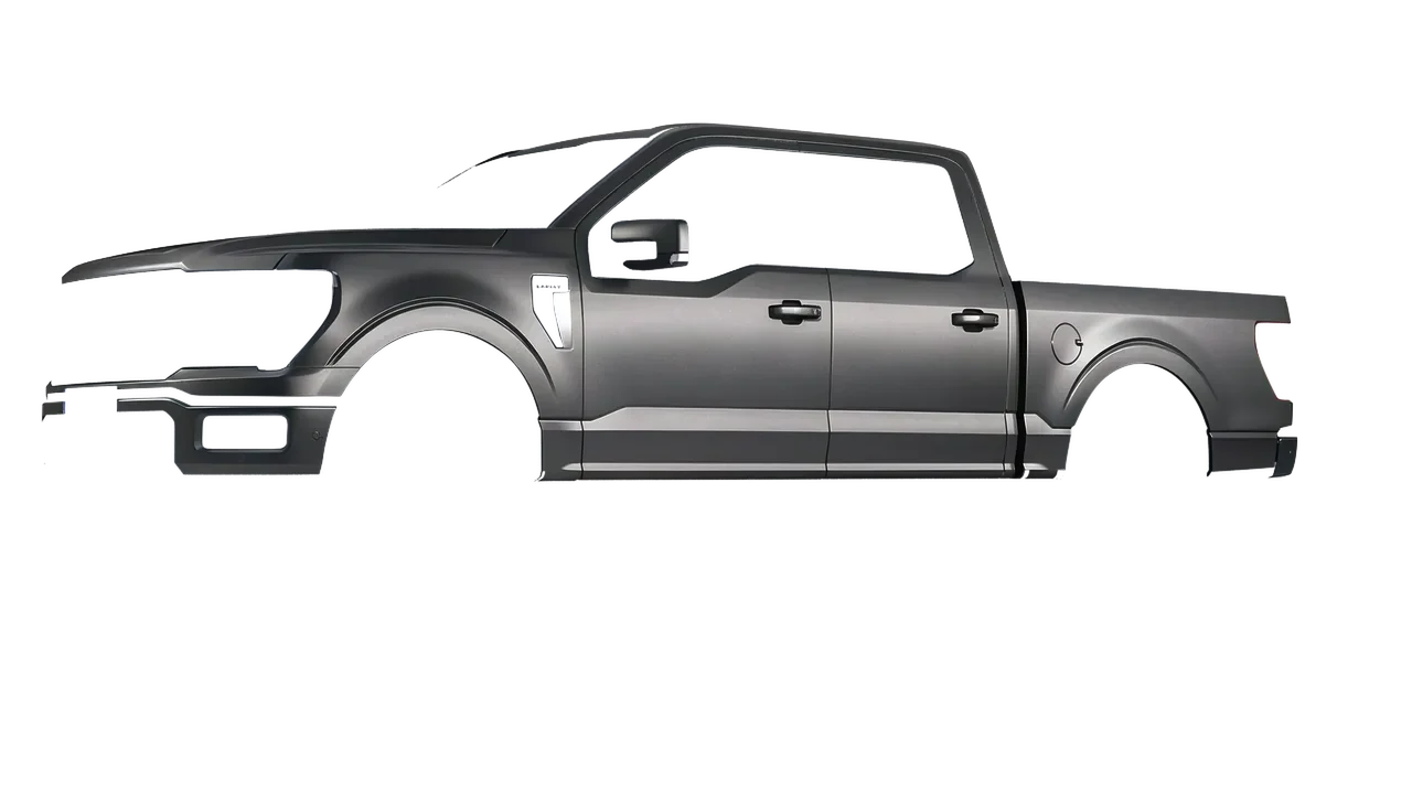 Ford F-150 Lariat 2024 wrapped in Black Rock Grey (Avery Dennison SW900-823-M), front three-quarter view