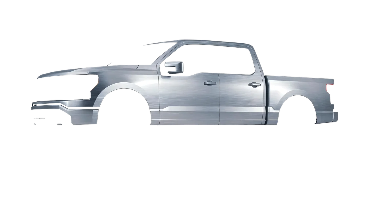 Ford F-150 Lightning 2023 wrapped in Brushed Aluminum (Avery Dennison SW900-812-X), front three-quarter view