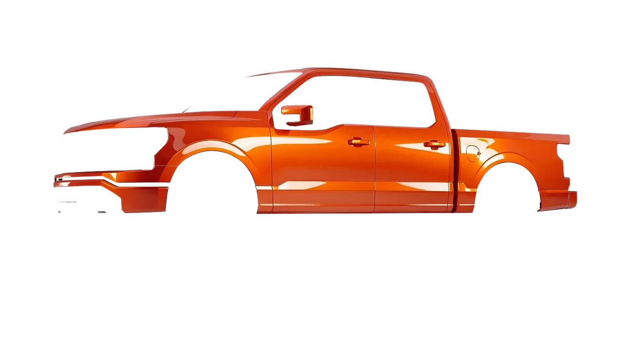 Ford F-150 Lightning 2023 wrapped in Fiery Orange (3M G364), front three-quarter view