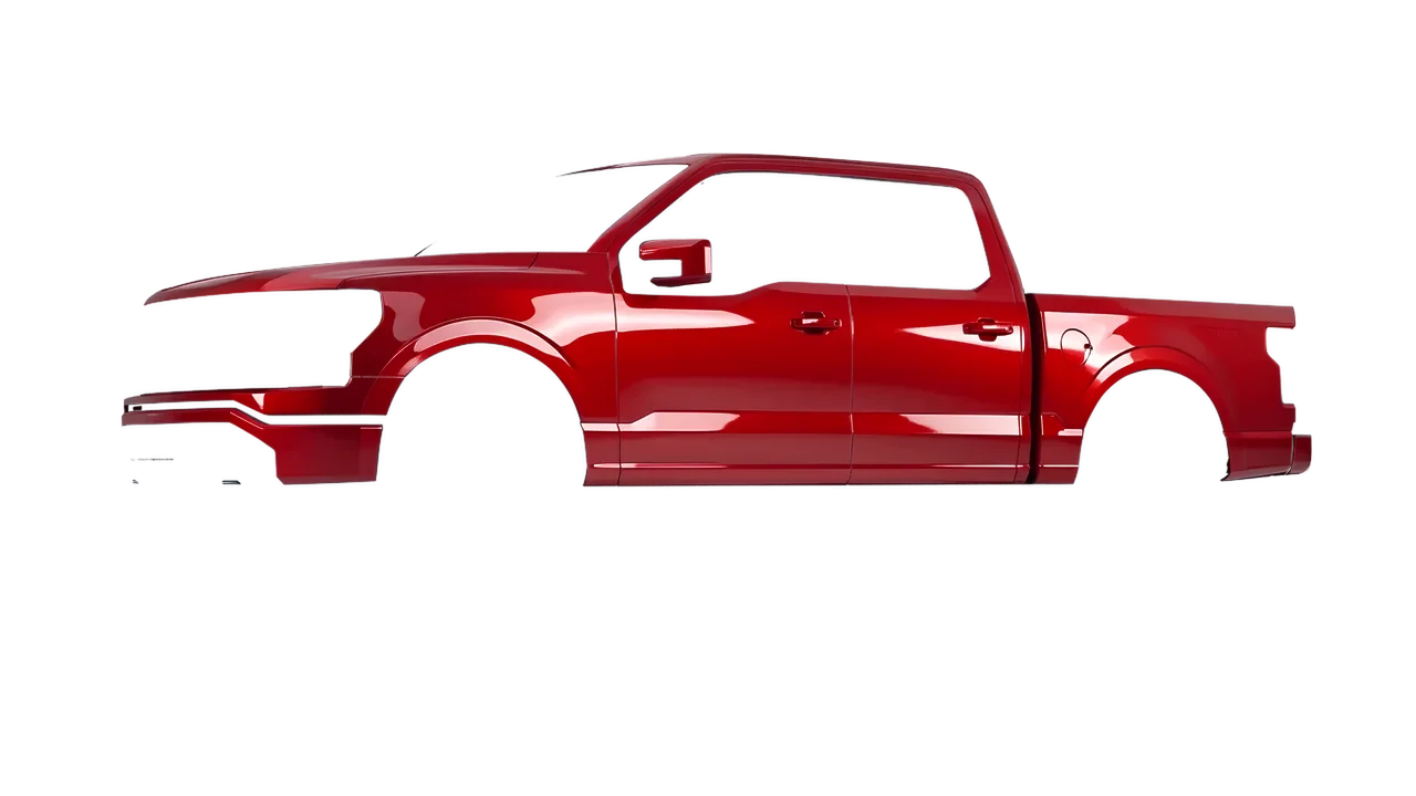 Ford F-150 Lightning 2023 wrapped in Hot Rod Red (3M G13), front three-quarter view