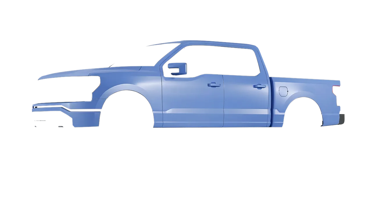 Ford F-150 Lightning 2023 wrapped in Dreamline Blue (Avery Dennison SW900-616-O), front three-quarter view