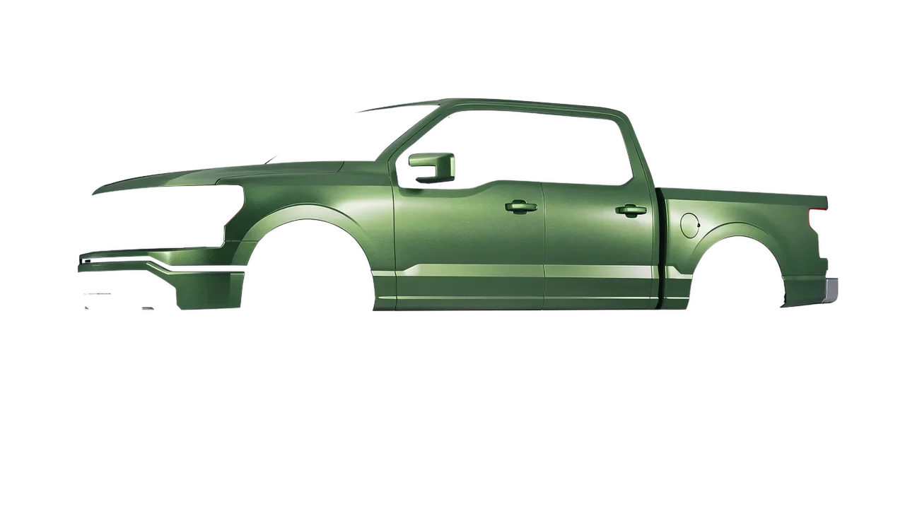 Ford F-150 Lightning 2023 wrapped in Apple Green (Avery Dennison SW900-745-M), front three-quarter view