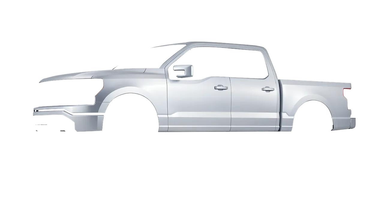 Ford F-150 Lightning 2023 wrapped in Matte Silver (3M M21), front three-quarter view