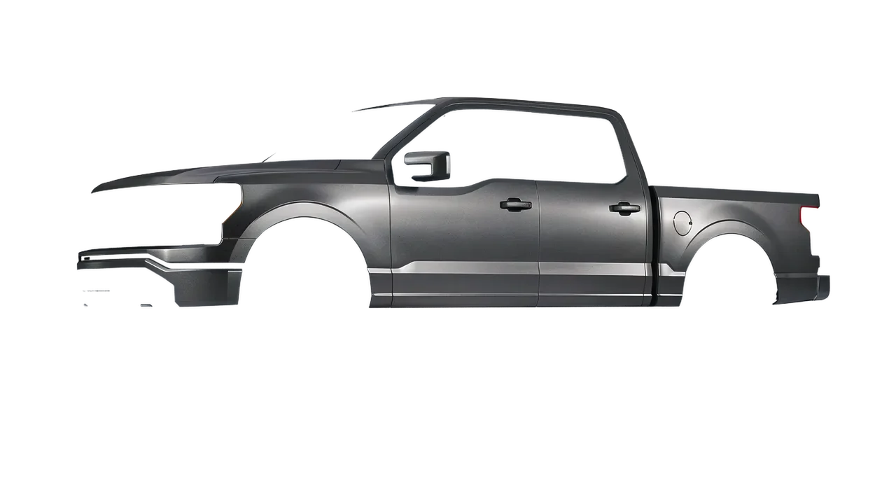 Ford F-150 Lightning 2023 wrapped in Black Rock Grey (Avery Dennison SW900-823-M), front three-quarter view