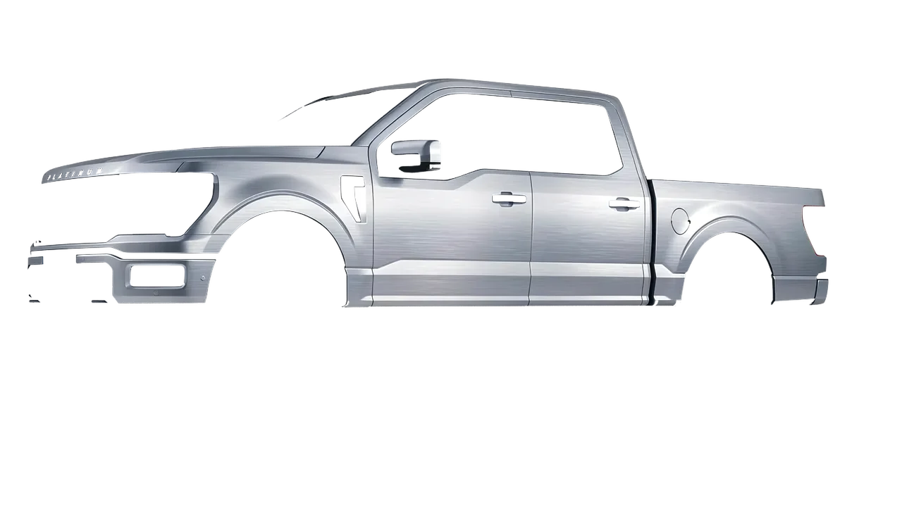 Ford F-150 Platinum 2024 wrapped in Brushed Aluminum (Avery Dennison SW900-812-X), front three-quarter view