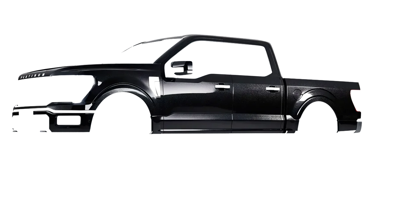 Ford F-150 Platinum 2024 wrapped in Mystery Black (Avery Dennison SW900-184-M), front three-quarter view