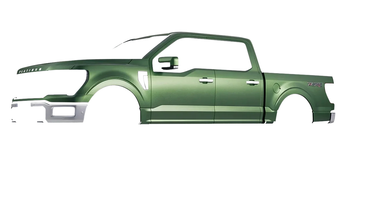 Ford F-150 Platinum 2024 wrapped in Apple Green (Avery Dennison SW900-745-M), front three-quarter view
