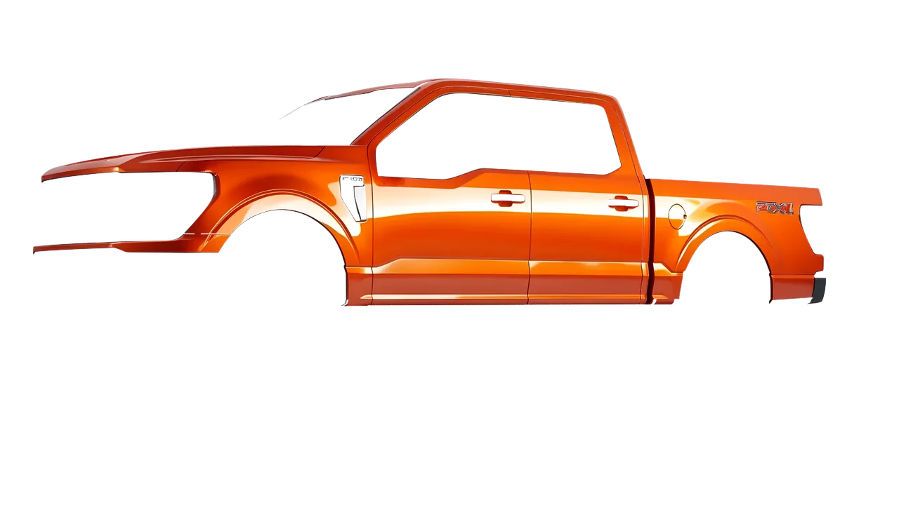 Ford F-150 Stx 2024 wrapped in Fiery Orange (3M G364), front three-quarter view