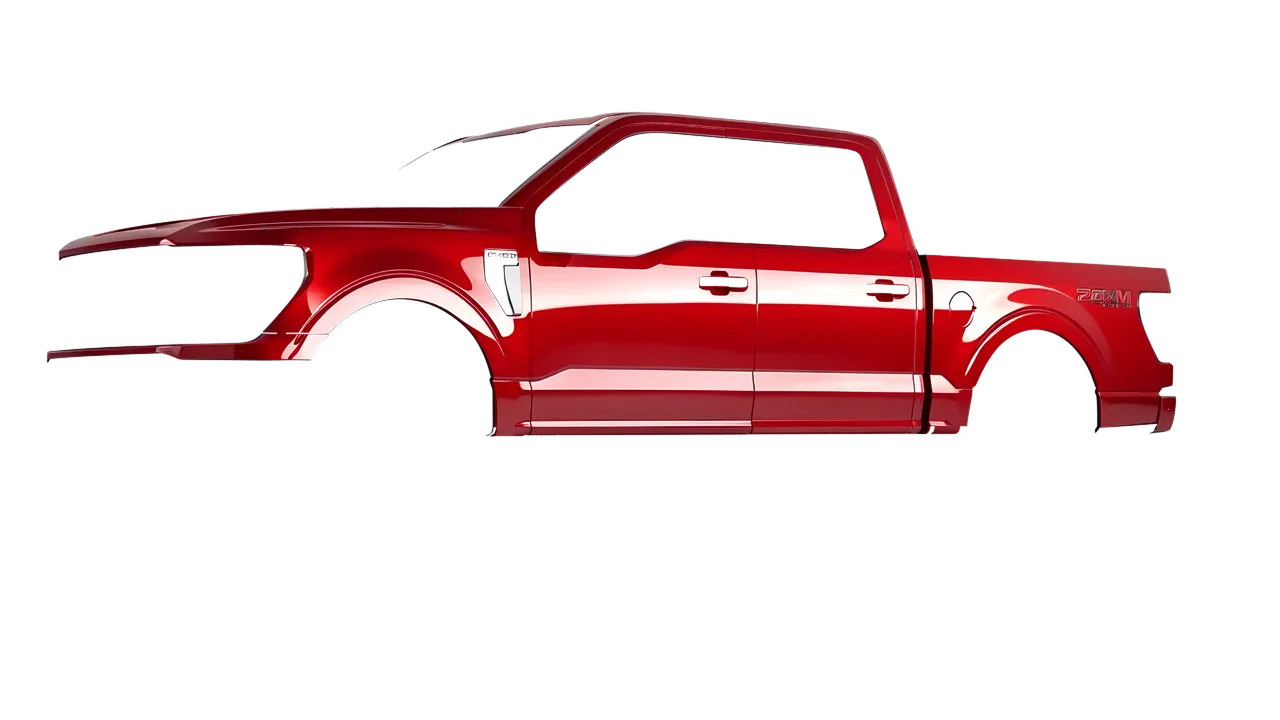 Ford F-150 Stx 2024 wrapped in Hot Rod Red (3M G13), front three-quarter view