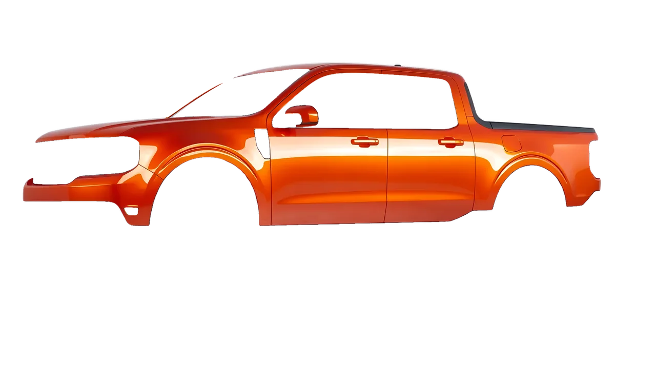 Ford Maverick 2025 wrapped in Fiery Orange (3M G364), front three-quarter view