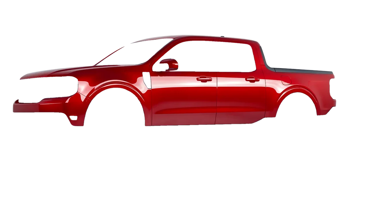 Ford Maverick 2025 wrapped in Hot Rod Red (3M G13), front three-quarter view