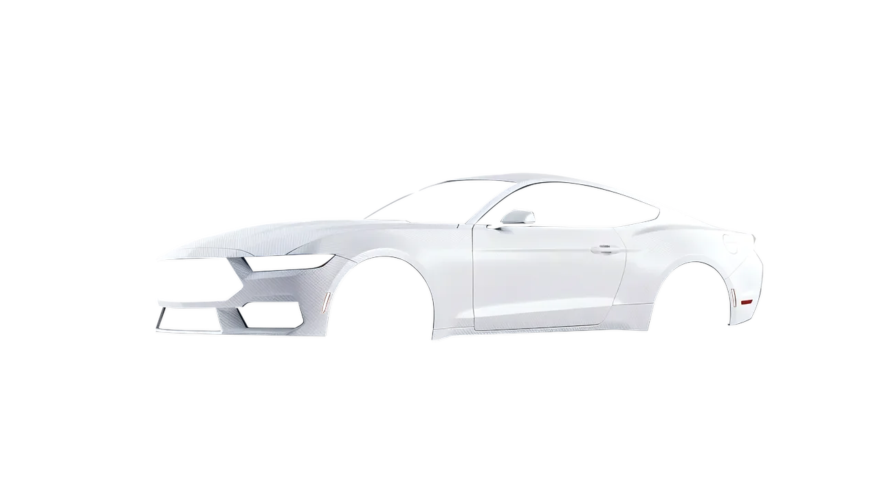 Ford Mustang 2024 wrapped in Carbon Fiber White (Avery Dennison SW900-115-X), front three-quarter view