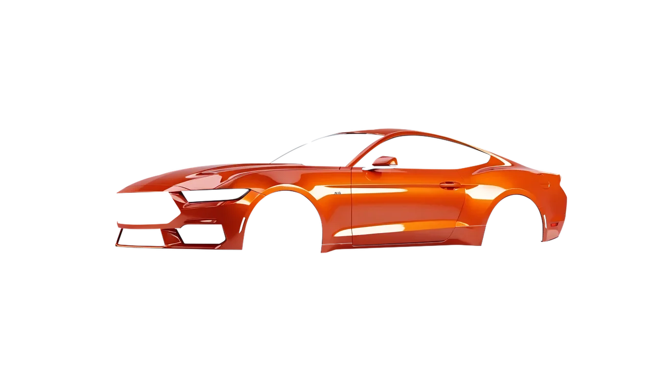 Ford Mustang 2024 wrapped in Fiery Orange (3M G364), front three-quarter view