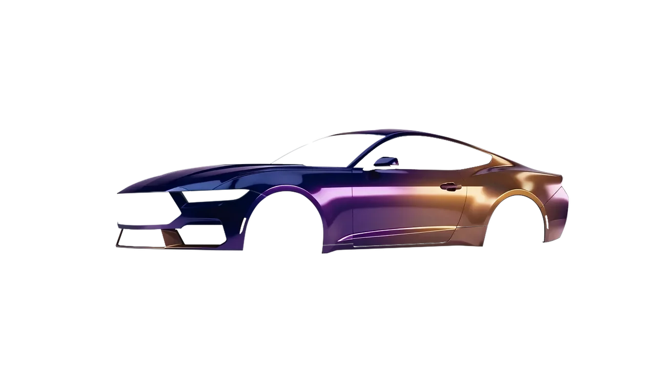 Ford Mustang 2024 wrapped in Gloss Flip Deep Space (3M GP278), front three-quarter view