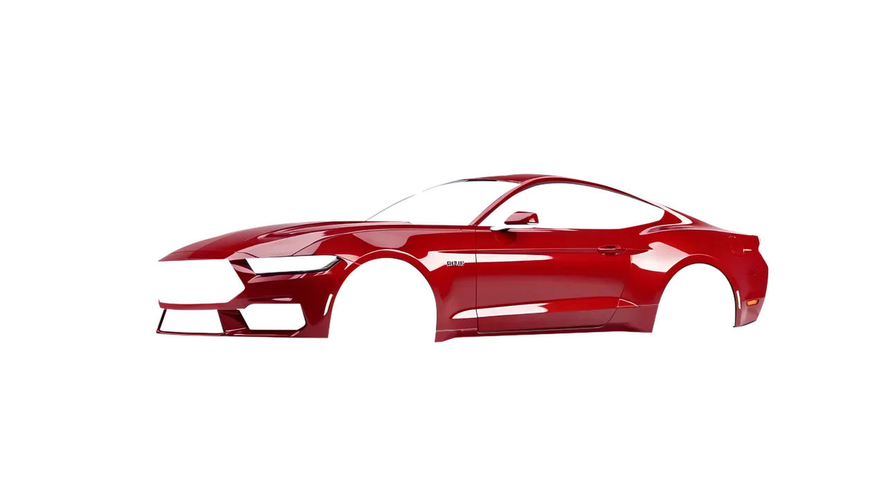 Ford Mustang 2024 wrapped in Hot Rod Red (3M G13), front three-quarter view