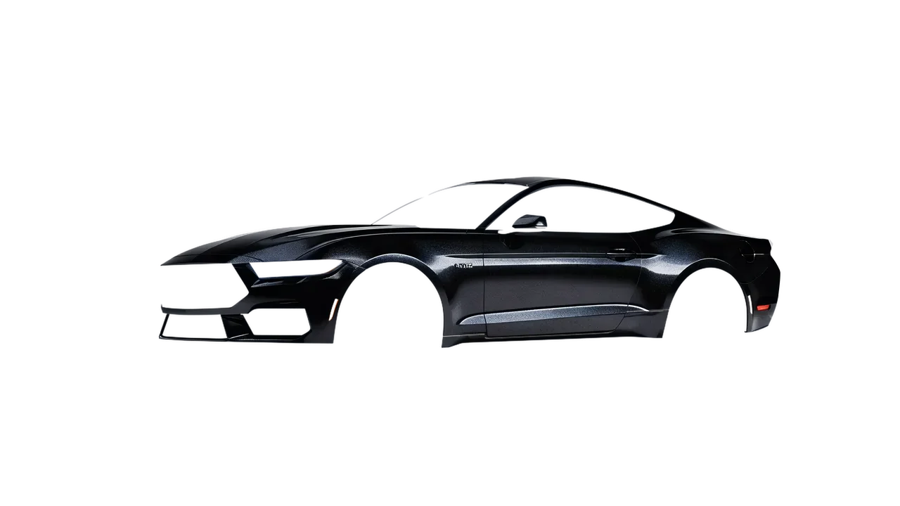Ford Mustang 2024 wrapped in Mystery Black (Avery Dennison SW900-184-M), front three-quarter view