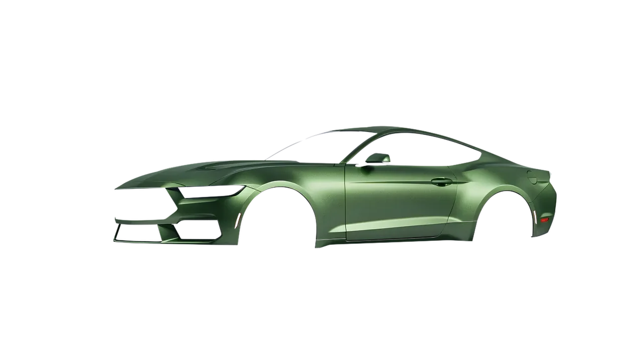 Ford Mustang 2024 wrapped in Apple Green (Avery Dennison SW900-745-M), front three-quarter view
