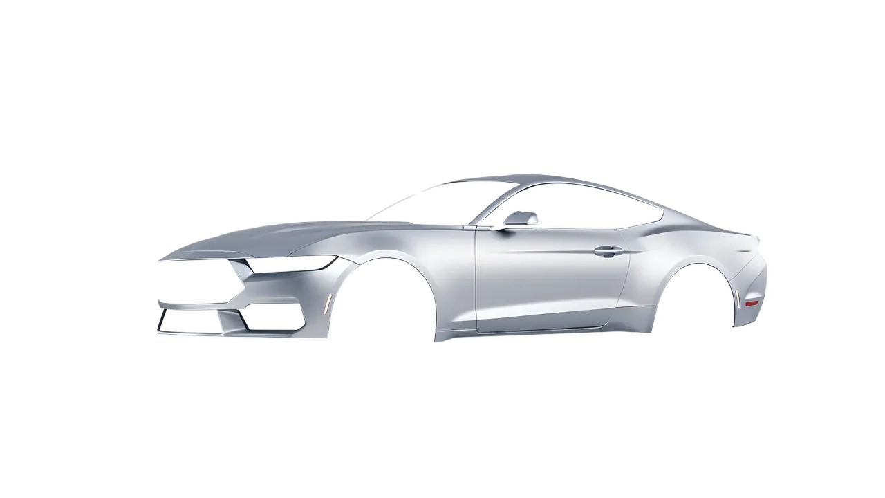 Ford Mustang 2024 wrapped in Matte Silver (3M M21), front three-quarter view