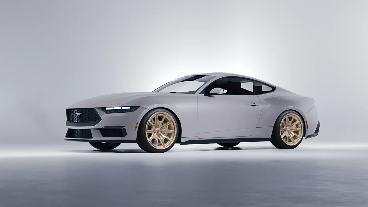 Ford Mustang 2024 on HRE Performance Wheels 427M forged wheels, front three-quarter view