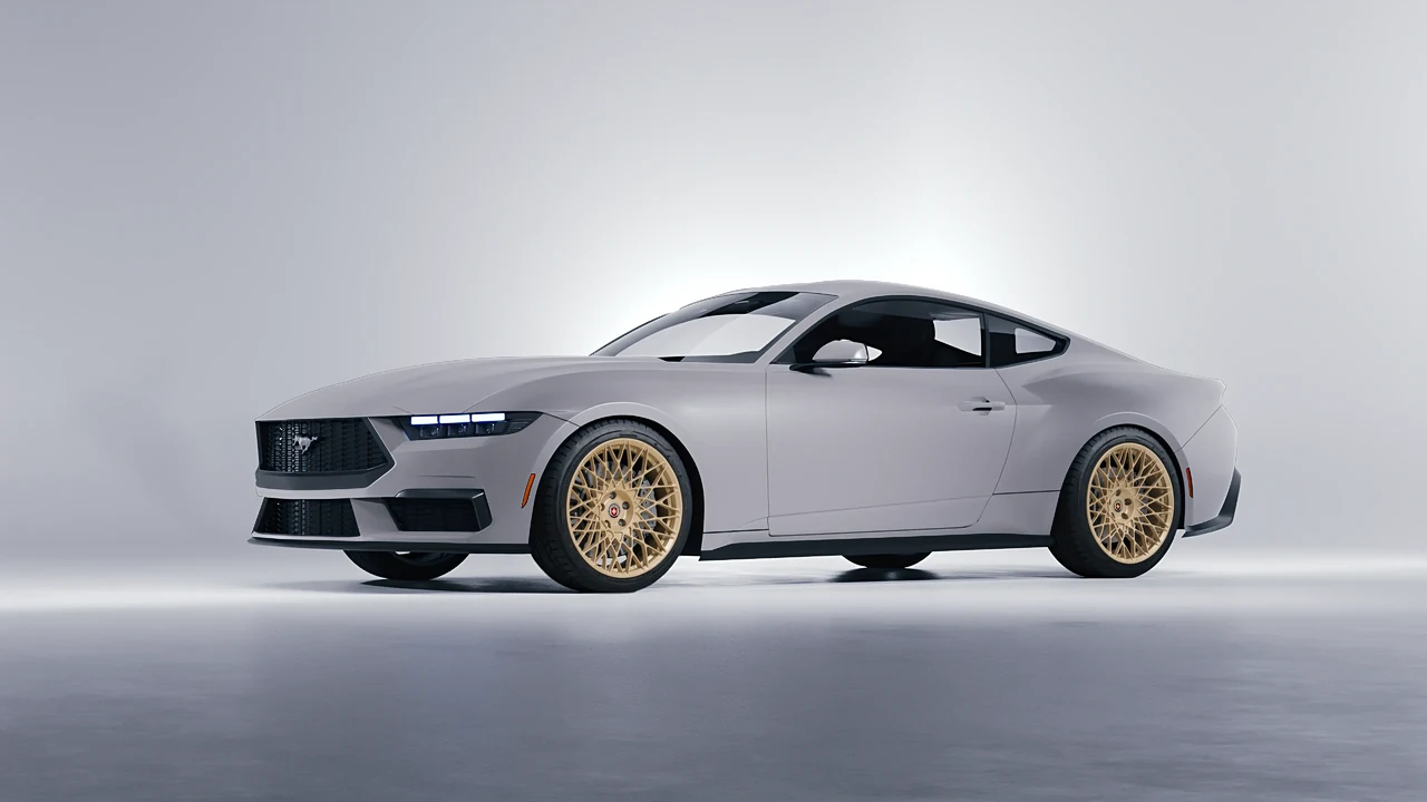 Ford Mustang 2024 on HRE Performance Wheels 501M forged wheels, front three-quarter view