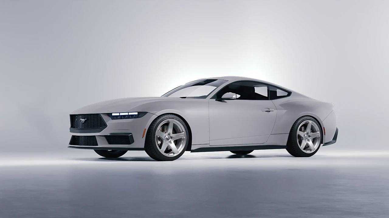 Ford Mustang 2024 on HRE Performance Wheels 527M forged wheels, front three-quarter view