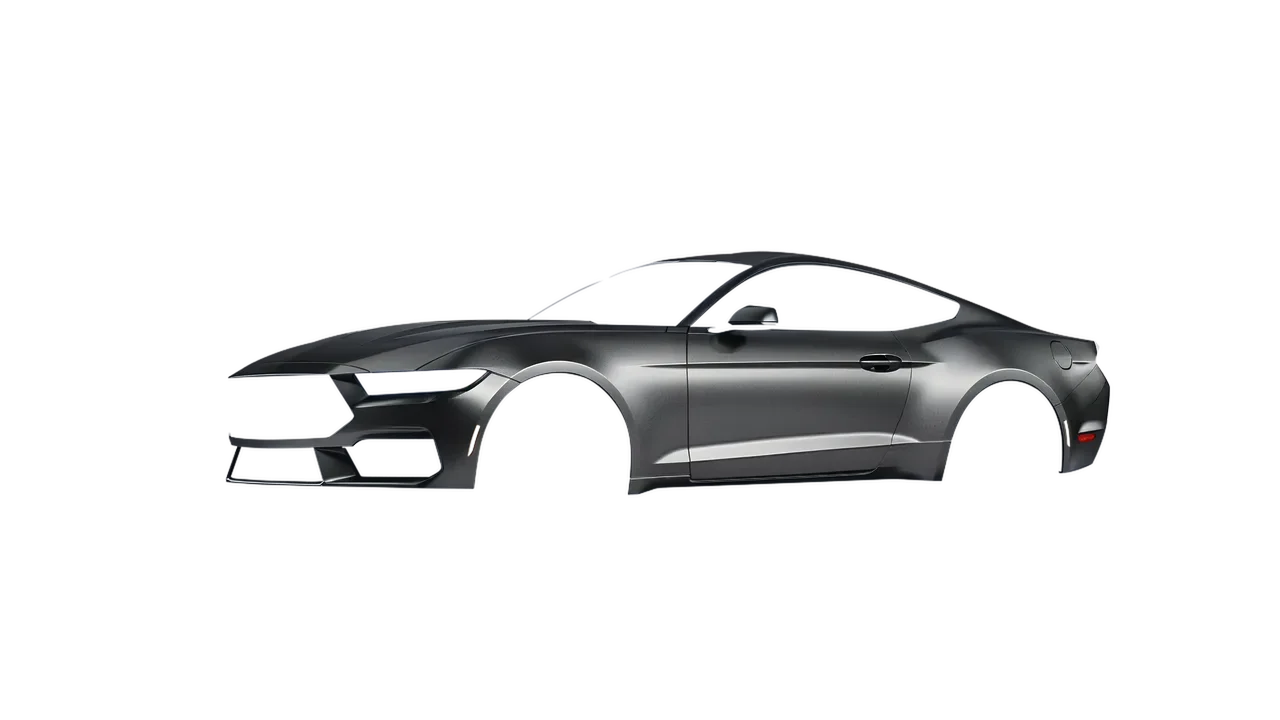 Ford Mustang 2024 wrapped in Black Rock Grey (Avery Dennison SW900-823-M), front three-quarter view