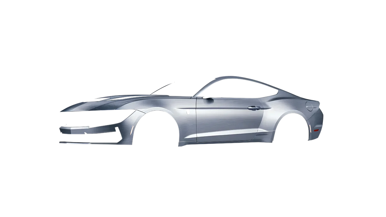 Ford Mustang Dark Horse 2024 wrapped in Brushed Aluminum (Avery Dennison SW900-812-X), front three-quarter view