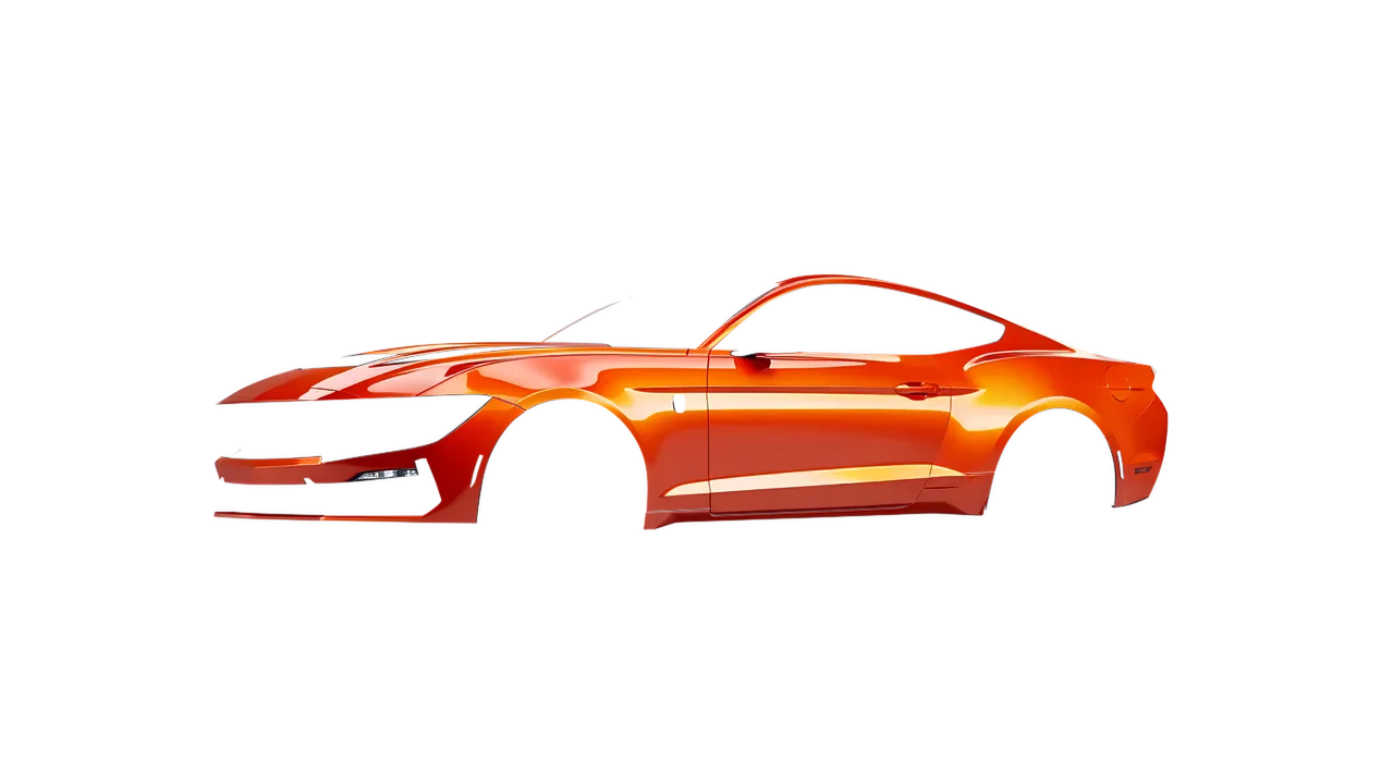 Ford Mustang Dark Horse 2024 wrapped in Fiery Orange (3M G364), front three-quarter view