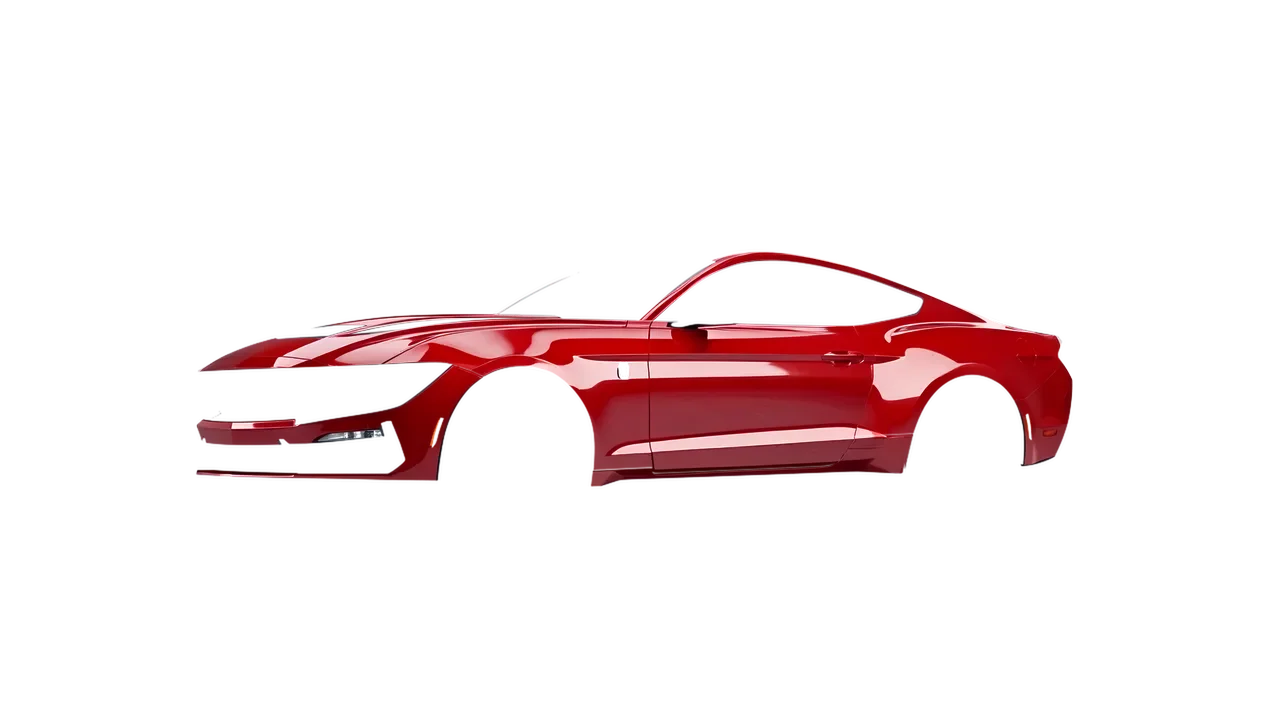 Ford Mustang Dark Horse 2024 wrapped in Hot Rod Red (3M G13), front three-quarter view