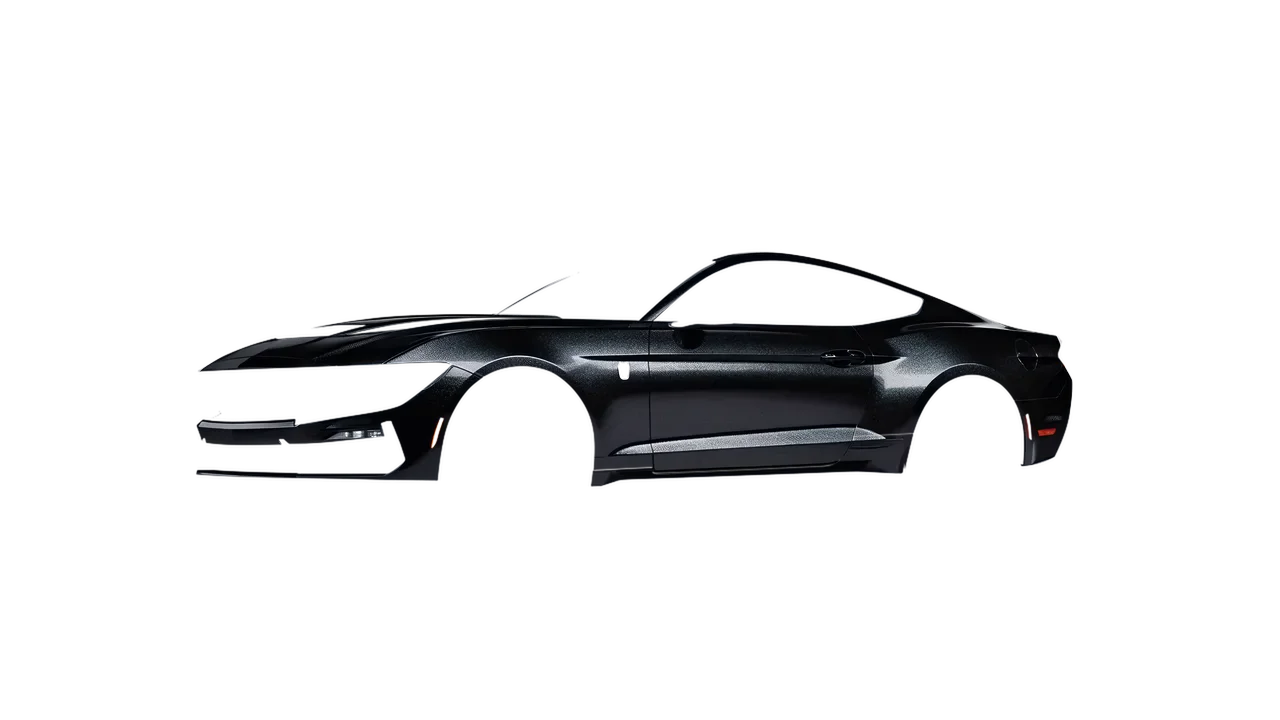 Ford Mustang Dark Horse 2024 wrapped in Mystery Black (Avery Dennison SW900-184-M), front three-quarter view