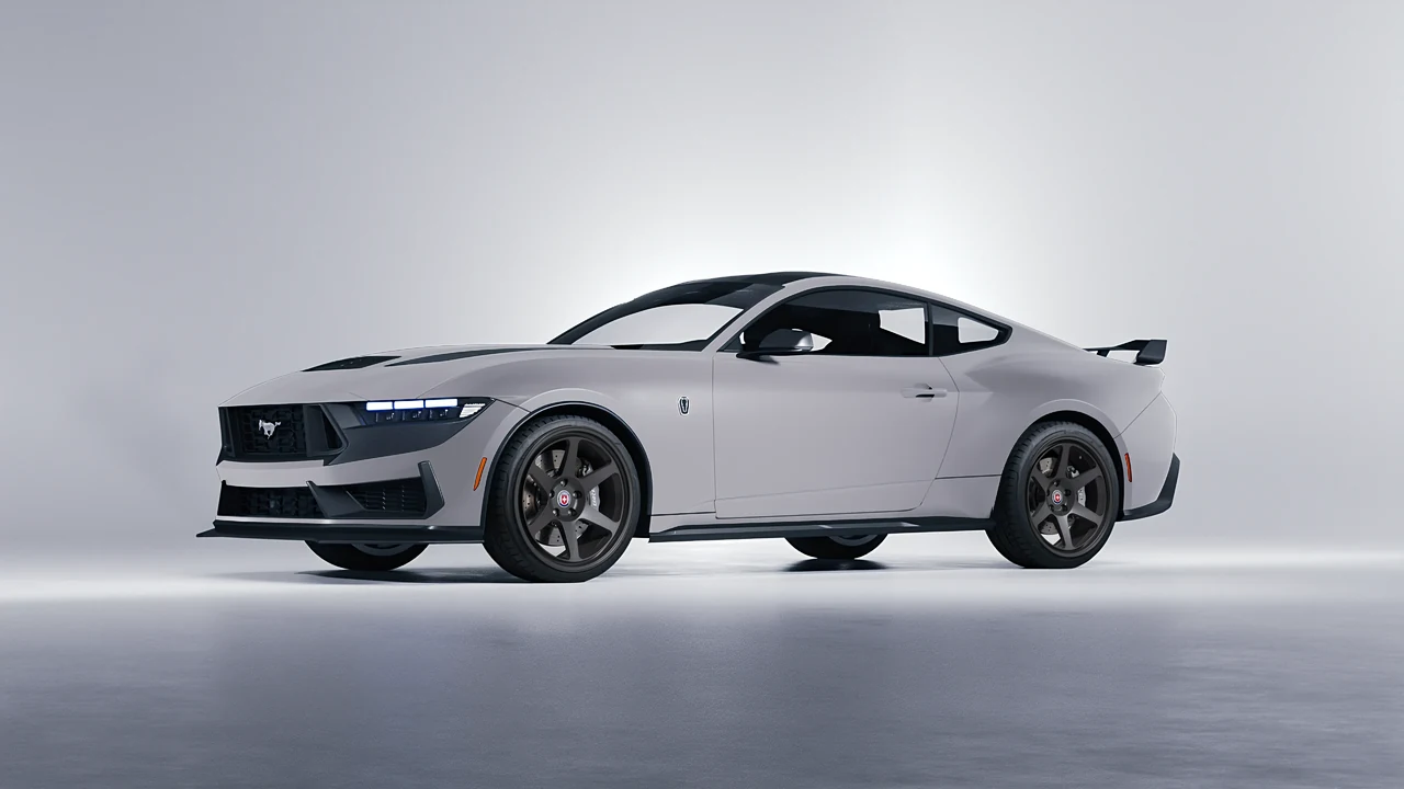 Ford Mustang Dark Horse 2024 on HRE Performance Wheels 306-GT forged wheels, front three-quarter view