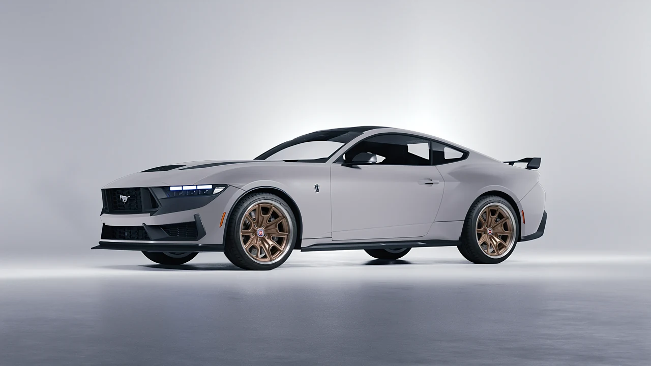 Ford Mustang Dark Horse 2024 on HRE Performance Wheels 427 forged wheels, front three-quarter view