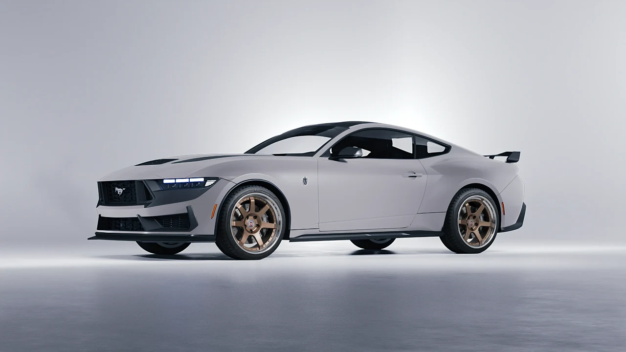 Ford Mustang Dark Horse 2024 on HRE Performance Wheels C106 forged wheels, front three-quarter view