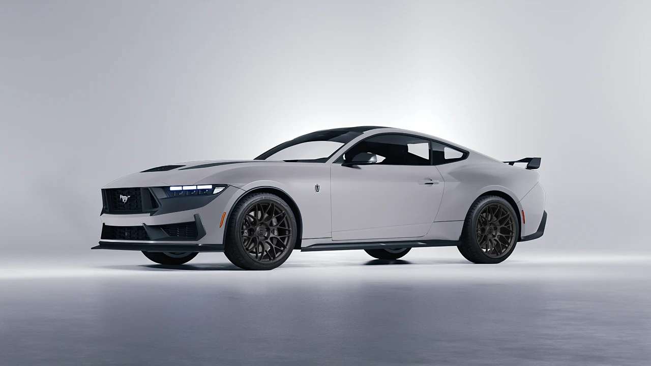Ford Mustang Dark Horse 2024 on HRE Performance Wheels RC100 forged wheels, front three-quarter view
