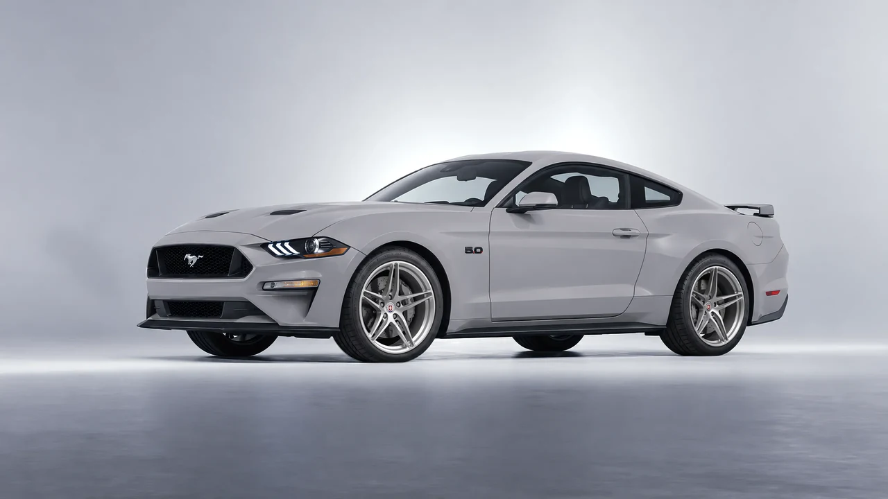 Ford Mustang GT 2018 on HRE Performance Wheels P107 forged wheels, front three-quarter view