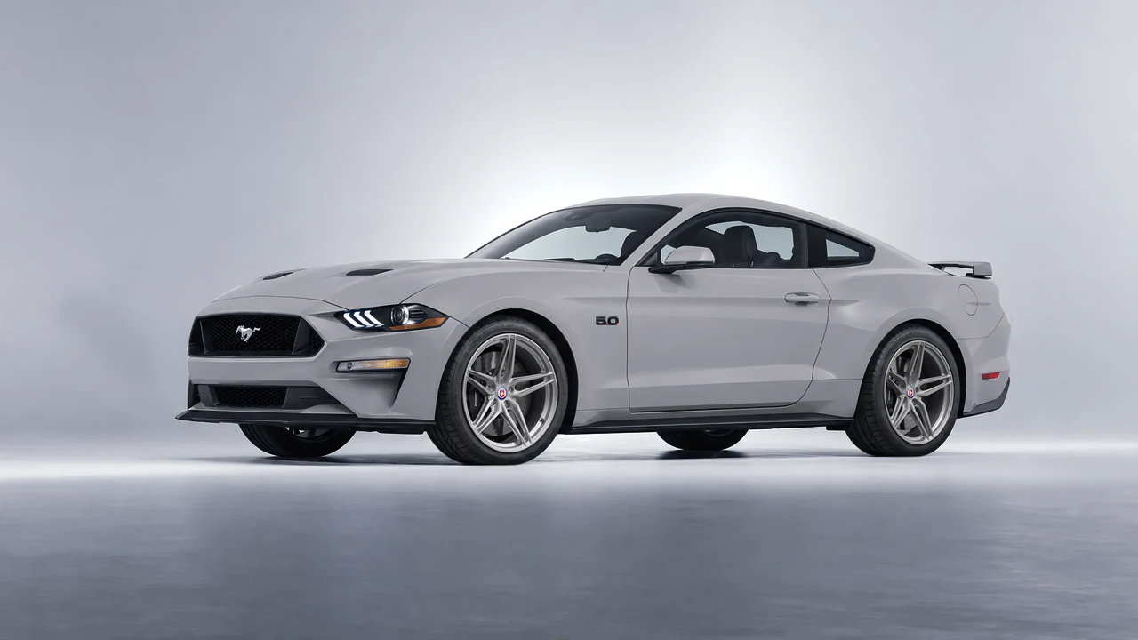 Ford Mustang GT 2018 on HRE Performance Wheels P107SC forged wheels, front three-quarter view