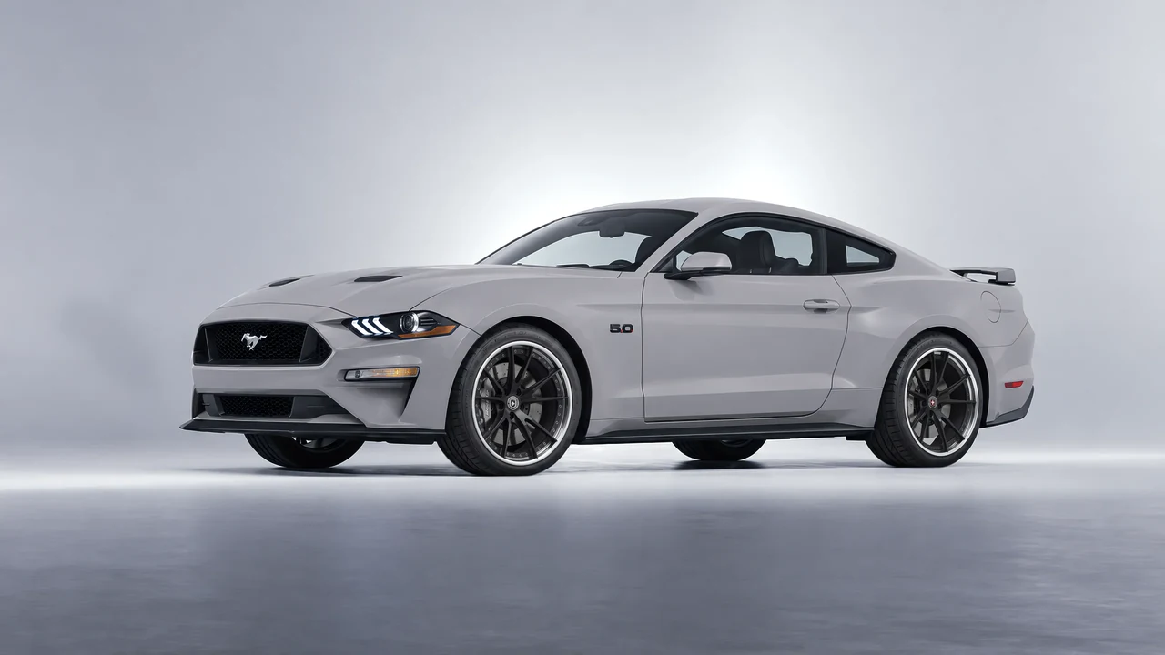 Ford Mustang GT 2018 on HRE Performance Wheels S104 forged wheels, front three-quarter view