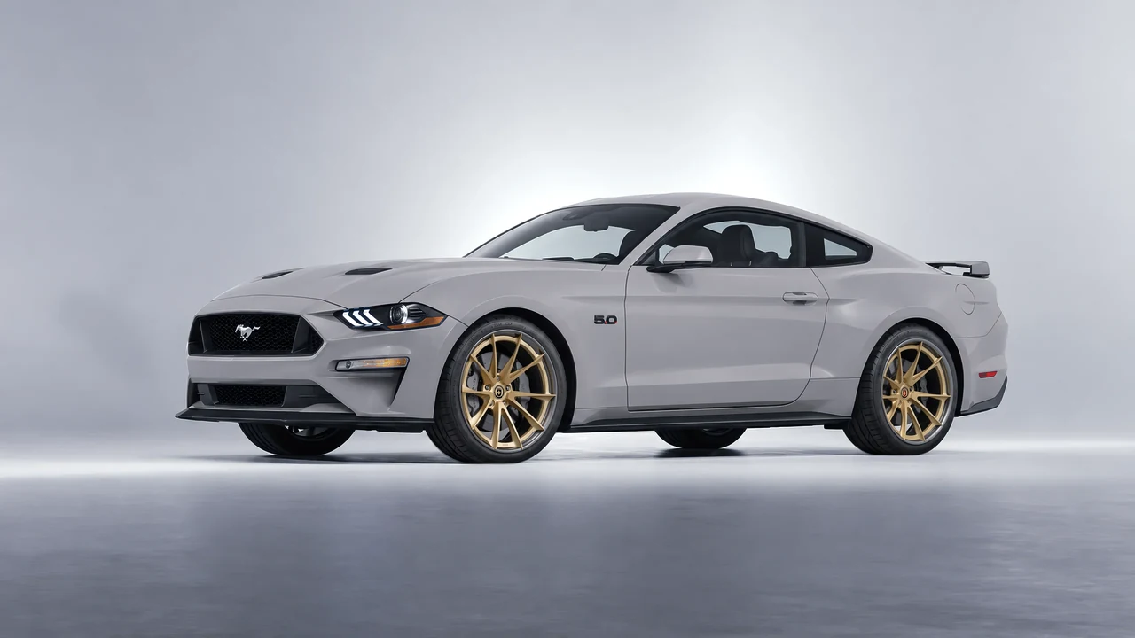 Ford Mustang GT 2018 on HRE Performance Wheels S204H forged wheels, front three-quarter view