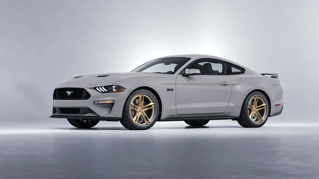 Ford Mustang GT 2018 on HRE Performance Wheels S207H forged wheels, front three-quarter view
