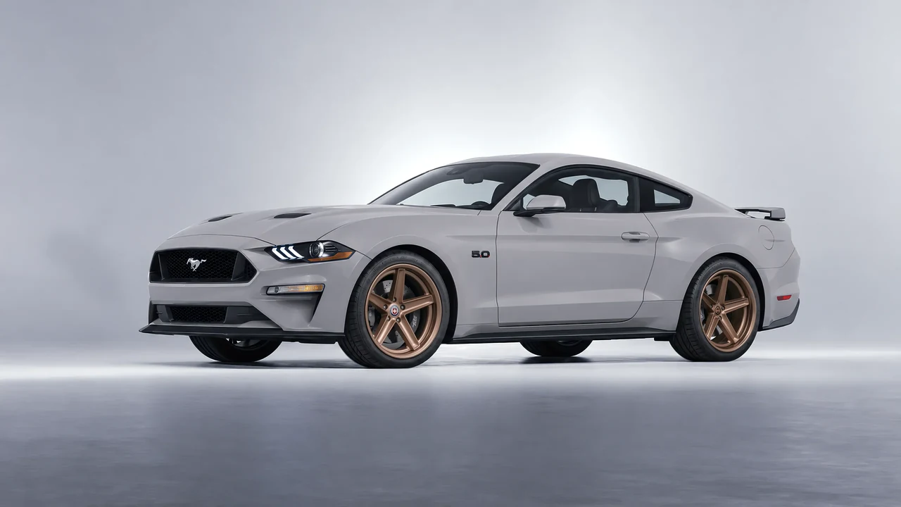 Ford Mustang GT 2018 on HRE Performance Wheels Tusk forged wheels, front three-quarter view