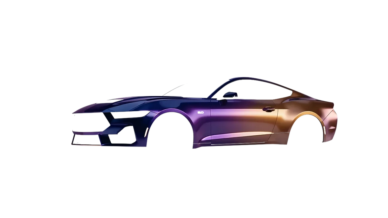 Ford Mustang GT 2024 wrapped in Gloss Flip Deep Space (3M GP278), front three-quarter view