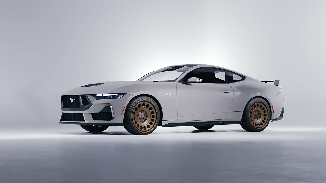Ford Mustang GT 2024 on HRE Performance Wheels 037-GTM forged wheels, front three-quarter view