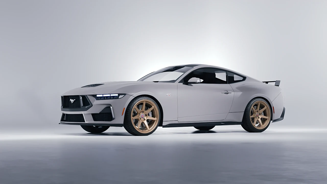 Ford Mustang GT 2024 on HRE Performance Wheels 307-GTS forged wheels, front three-quarter view