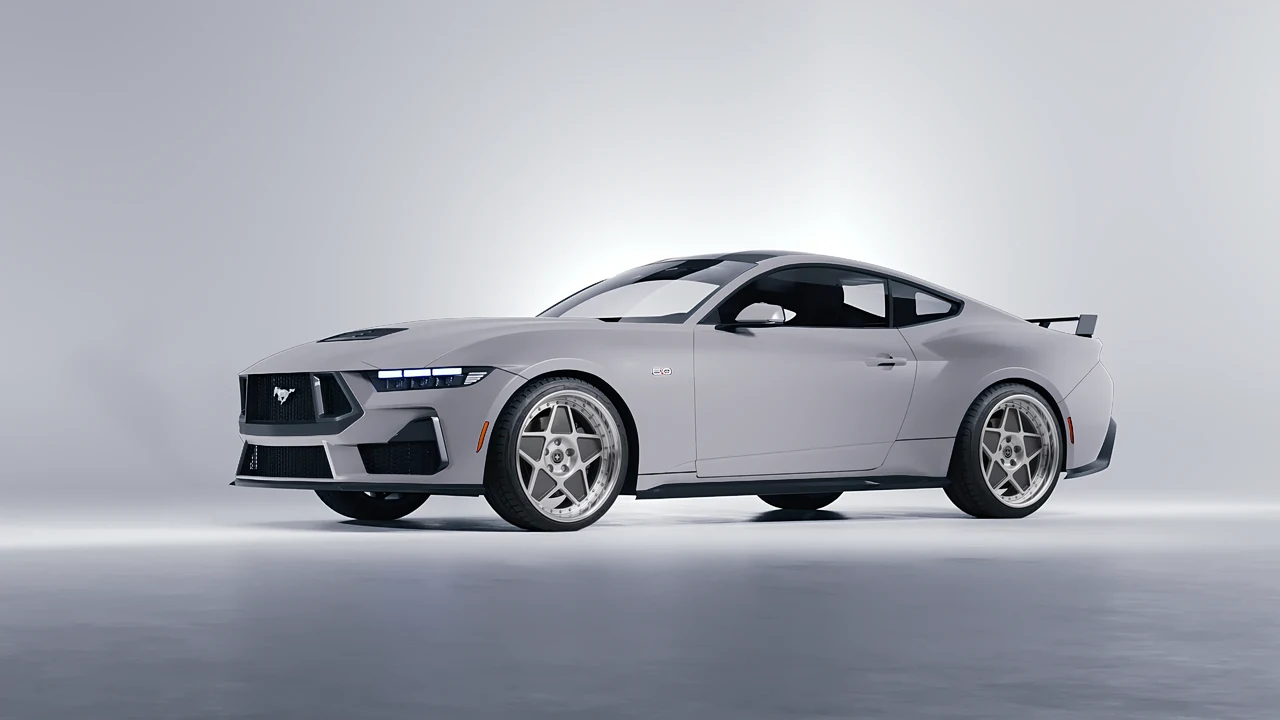 Ford Mustang GT 2024 on HRE Performance Wheels 505 forged wheels, front three-quarter view