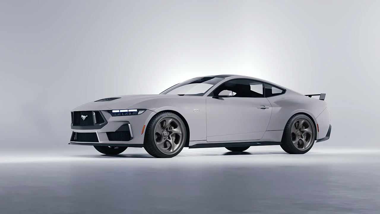 Ford Mustang GT 2024 on HRE Performance Wheels 522 forged wheels, front three-quarter view