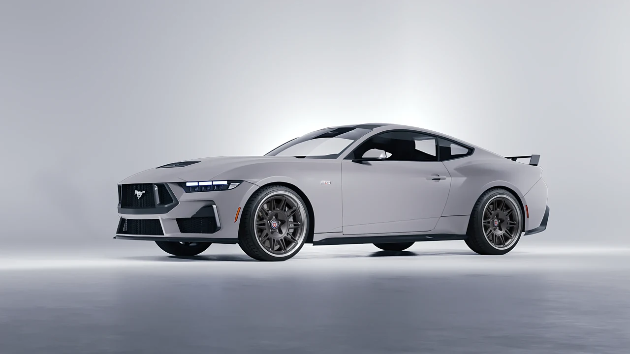 Ford Mustang GT 2024 on HRE Performance Wheels 528 forged wheels, front three-quarter view