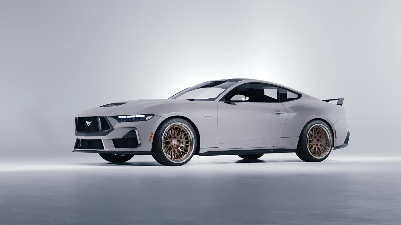 Ford Mustang GT 2024 on HRE Performance Wheels C100 forged wheels, front three-quarter view